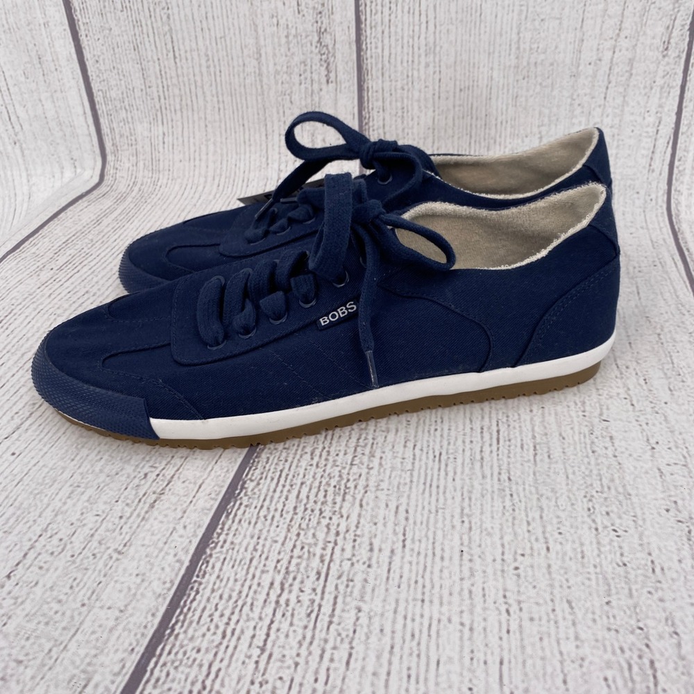 Skechers BOBS B Cute 2.0 Canvas Sneakers Womens 8 Navy Memory Foam Comfort Shoes